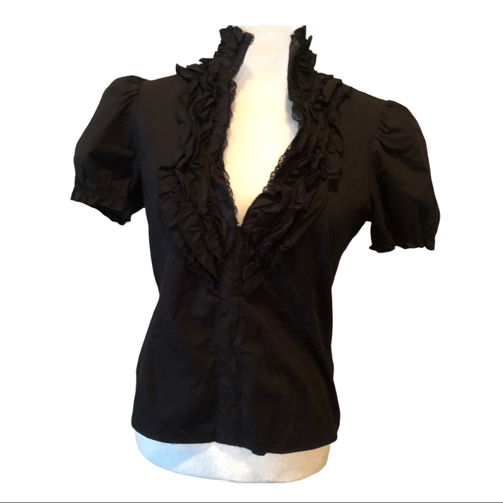 Zinc Black ruffle V-neck top